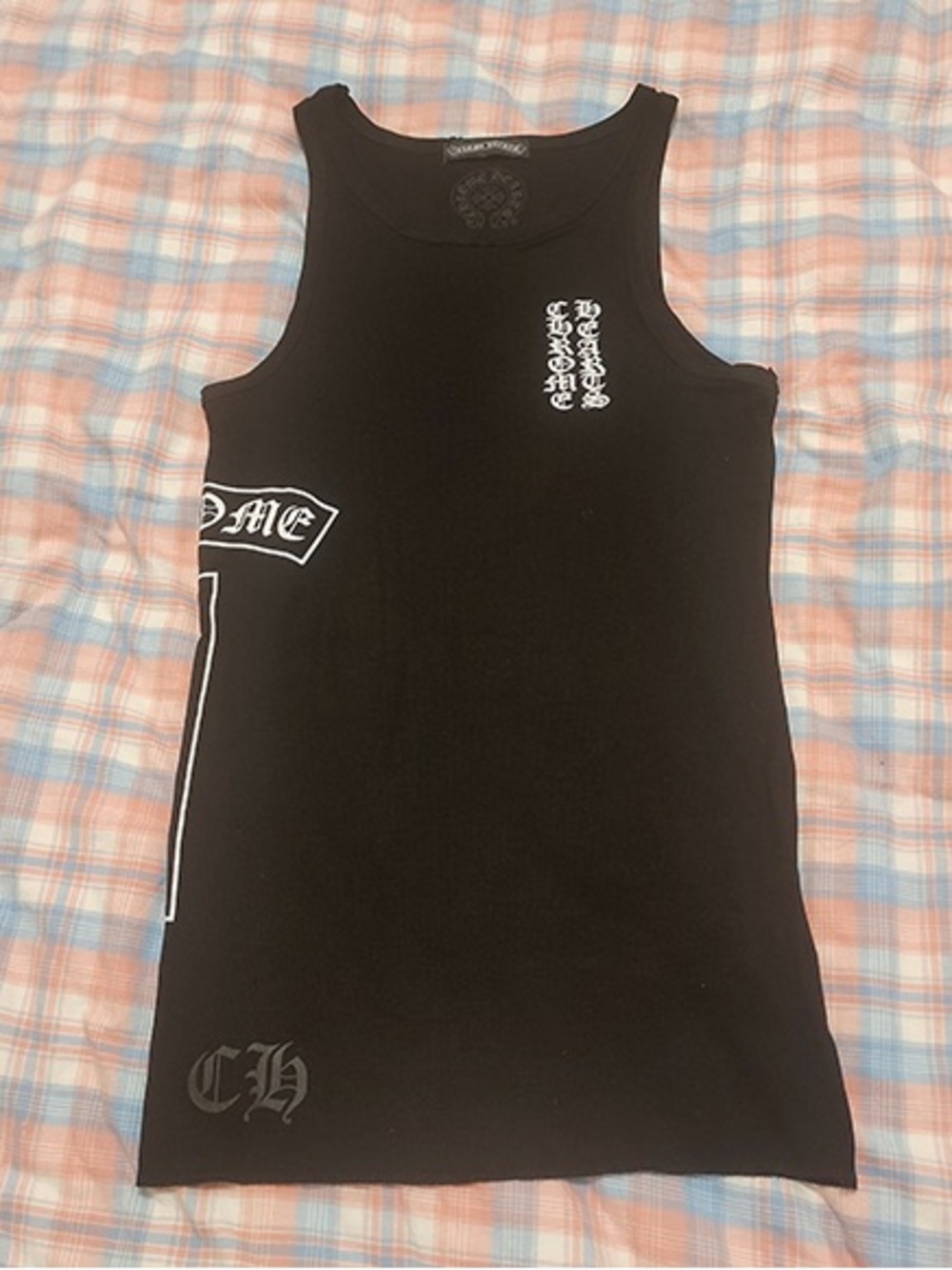 Chrome Hearts Black Tank Top with White Gothic Logos